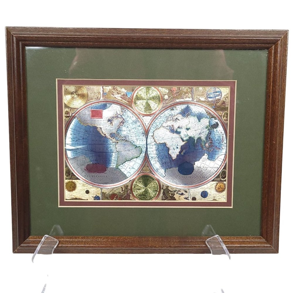 A New And Accvrat Accurat Map Of The World Foiled Silver Gold Framed Wall Decor
